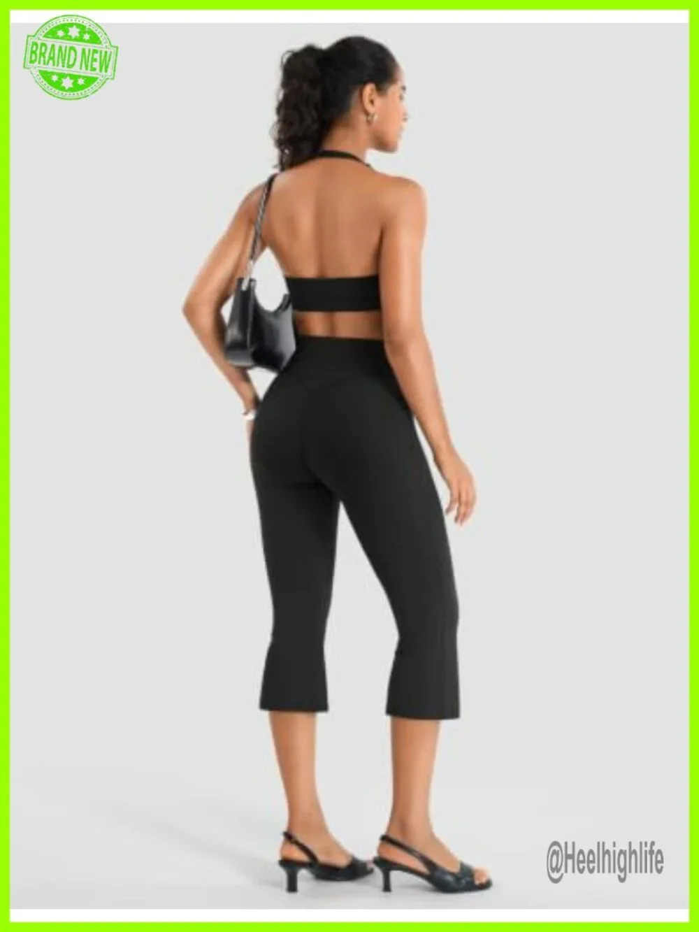 High Waist Capri Yoga Pants with Scrunch Booty Lift - Nylon Blend Flare Leg